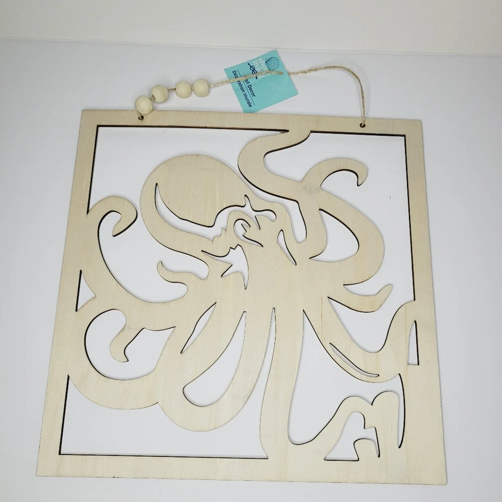 Shore Living Wall Decor Octopus Ocean Wood Laser Cutout Beach House DIY Paint